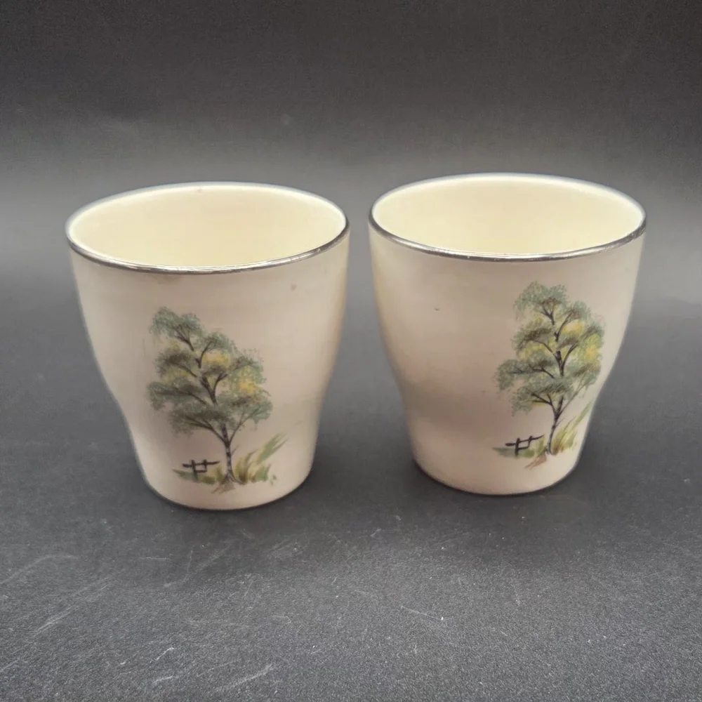 Egg Cups Low Profile Willow Tree Design Vintage